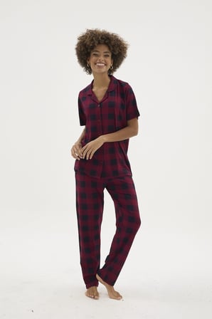 Kocabey KKT-26158K Kadın Apaj Yaka Düğmeli Pijama Takımı
