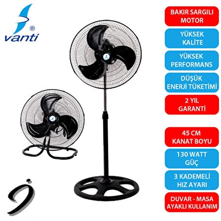 Vanti KCF 276 130 W 18" 3 in 1 Metal Sanayi Tipi Ayaklı Vantilatör