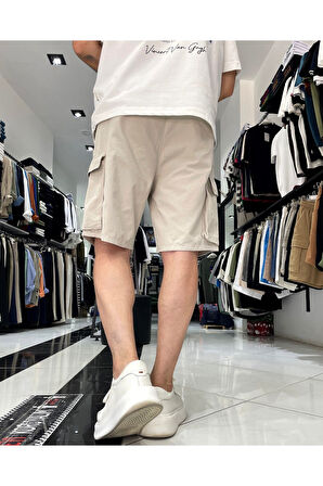 Kargo Cepli Lastikli Gabardin Erkek Şort