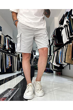 Kargo Cepli Lastikli Gabardin Erkek Şort