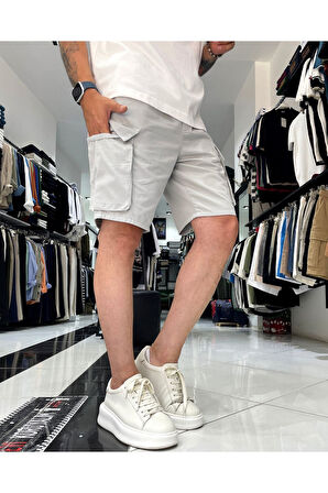Kargo Cepli Lastikli Gabardin Erkek Şort