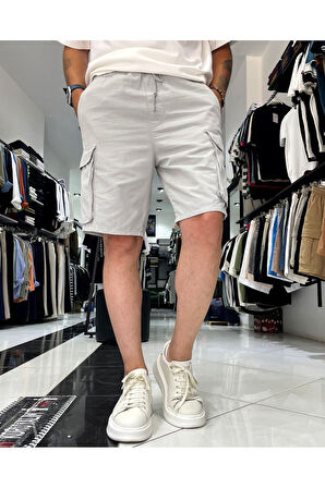 Kargo Cepli Lastikli Gabardin Erkek Şort