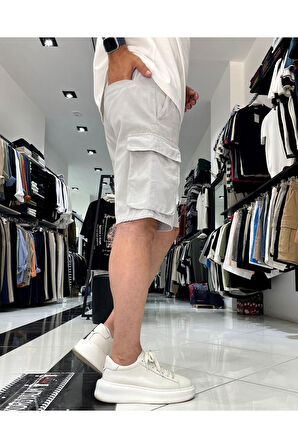 Kargo Cepli Lastikli Gabardin Erkek Şort