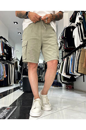 Kargo Cepli Lastikli Gabardin Erkek Şort