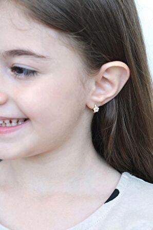 Zirkon Taşlı Çiçekli Çocuk Küpesi Halka Model Altın Rengi