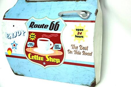 Dekoratif Route 66 CoffeeTemalı Mavi Araba Kapısı Ayna