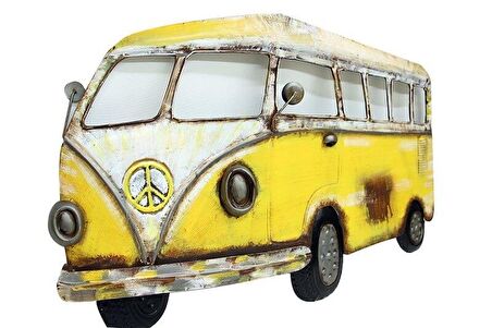 Minibüs Pano Sarı Vintage Dekoratif Ev Ofis Hediyelik