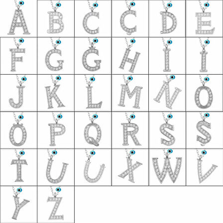 925 Ayar Gümüş Nazar Rodyum E Harfi Kadın Gümüş Kolye