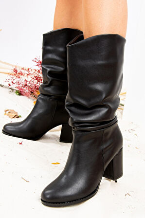 Feles Suni Deri Büzgülü Kadın Çizme