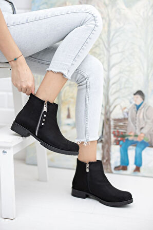 Mehtap Çift Fermuarlı Düz Kaymaz Taban Kadın Bot