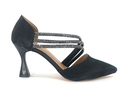 Feles 140 Üç Şerit Taşlı Abiye Kadın Topuklu Ayakkabı Stiletto