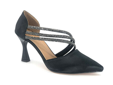 Feles 140 Üç Şerit Taşlı Abiye Kadın Topuklu Ayakkabı Stiletto