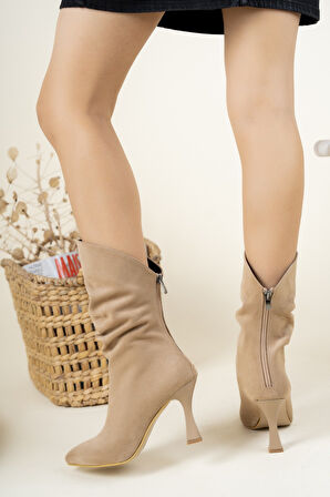 Feles Arkadan Fermuarlı Büzgülü Kadın Çizme