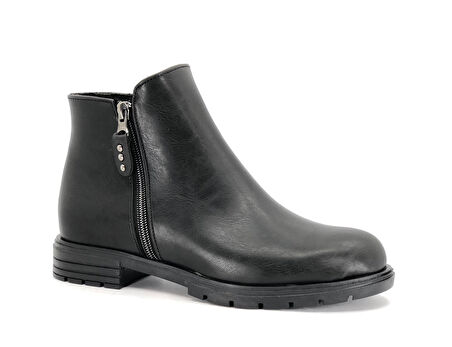 Mehtap Çift Fermuarlı Düz Kaymaz Taban Kadın Bot