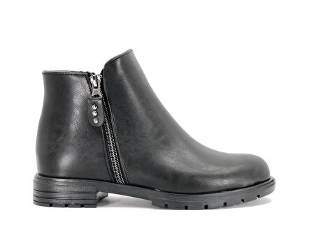 Mehtap Çift Fermuarlı Düz Kaymaz Taban Kadın Bot