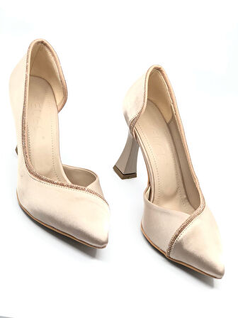 Feles Kadeh Topuk Saten Taşlı Stiletto Kadın Topuklu Ayakkabı