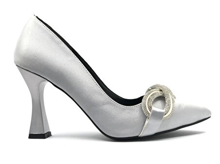 Feles Kadeh Topuk Taşlı Saten Stiletto Kadın Topuklu Ayakkabı