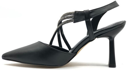 Feles Üç Şerit Taş Detaylı Kadın Topuklu Ayakkabı Stiletto