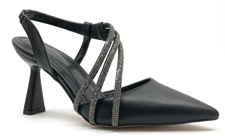 Feles Üç Şerit Taş Detaylı Kadın Topuklu Ayakkabı Stiletto