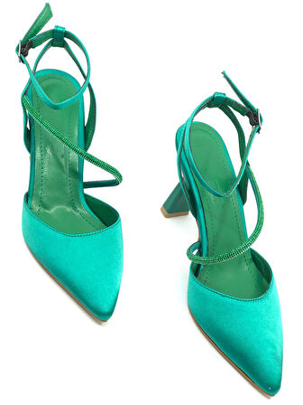 Feles Arkası Açık Şerit Taşlı Stiletto Kadın Topuklu Ayakkabı