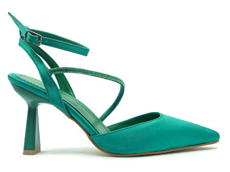 Feles Arkası Açık Şerit Taşlı Stiletto Kadın Topuklu Ayakkabı