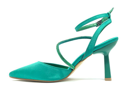 Feles Arkası Açık Şerit Taşlı Stiletto Kadın Topuklu Ayakkabı