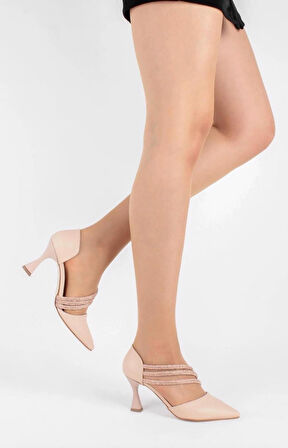 Feles 140 Üç Şerit Taşlı Abiye Kadın Topuklu Ayakkabı Stiletto