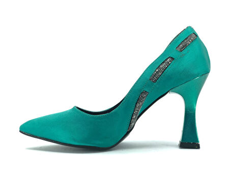 Feles 18-137 Yanı Şerit Taşlı Abiye Kadın Topuklu Ayakkabı Stiletto