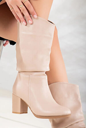 Feles Suni Deri Büzgülü Kadın Çizme