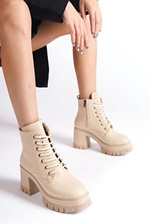 Feles Yüksek Kalın Taban 9 cm Bağcıklı Kadın Bot