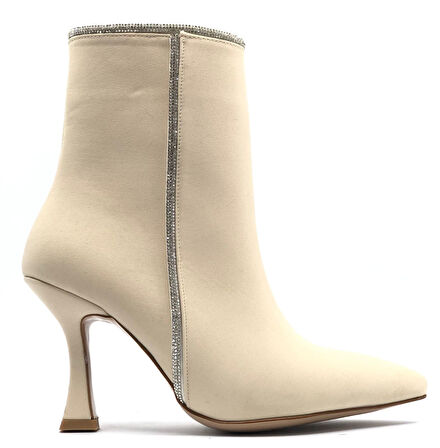 Feles Saten Şerit Taşlı Topuklu Kadın Bot