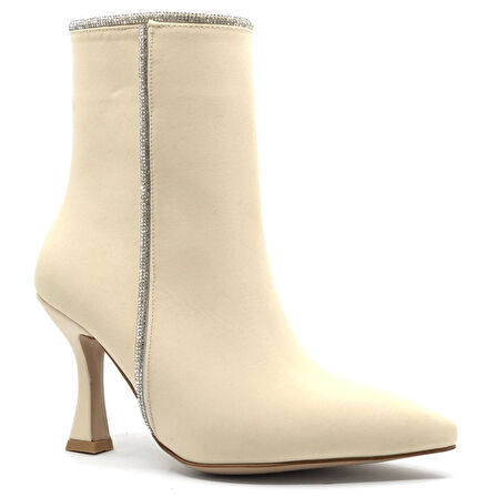 Feles Saten Şerit Taşlı Topuklu Kadın Bot