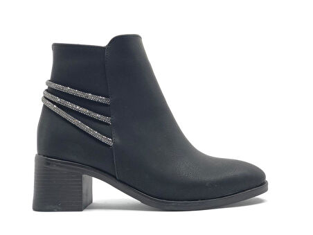 Asya Arkası Şerit Taş Kemerli Kısa Topuklu Kadın Bot