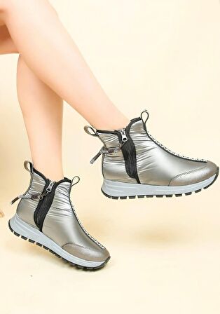 Feles Dalgıç Kumaş Özel Tasarım Fermuarlı Kadın Bot Kar Botu