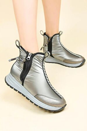 Feles Dalgıç Kumaş Özel Tasarım Fermuarlı Kadın Bot Kar Botu