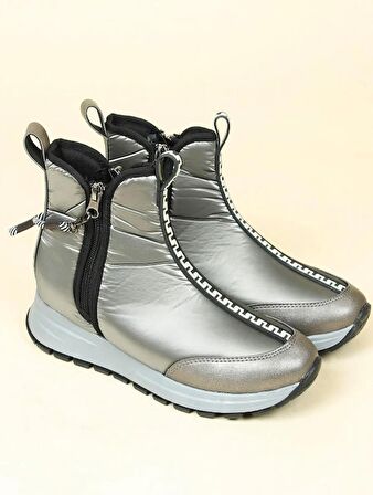 Feles Dalgıç Kumaş Özel Tasarım Fermuarlı Kadın Bot Kar Botu