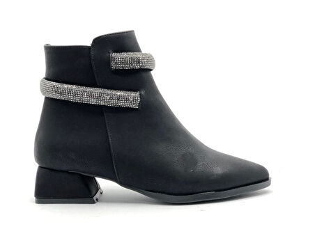 Asya Bilek Şerit Taş Kemerli Sivri Burun Kısa Topuklu Kadın Bot