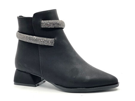 Asya Bilek Şerit Taş Kemerli Sivri Burun Kısa Topuklu Kadın Bot