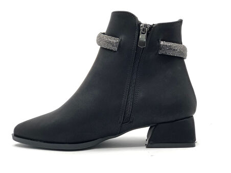 Asya Bilek Şerit Taş Kemerli Sivri Burun Kısa Topuklu Kadın Bot