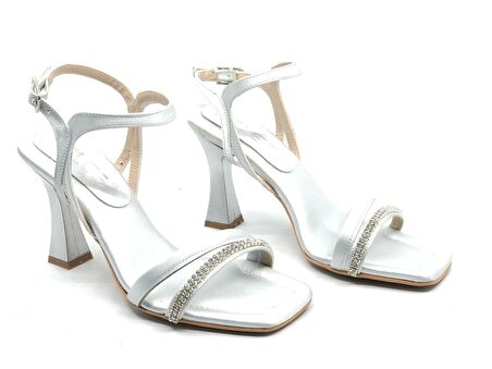 Feles Çift Şerit Taş Biyeli Topuklu Kadın Abiye Ayakkabı