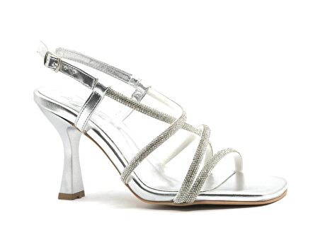 Feles Çapraz Şerit Taş Biyeli Topuklu Kadın Abiye Ayakkabı