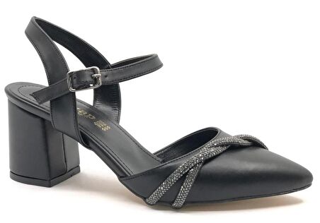 Mehtap Çapraz Burgu Taş Detaylı 6 cm Topuklu Kadın Klasik Ayakkabı