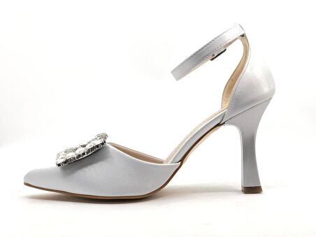 Feles Kare Taş Detaylı Topuklu Kadın Abiye Ayakkabı