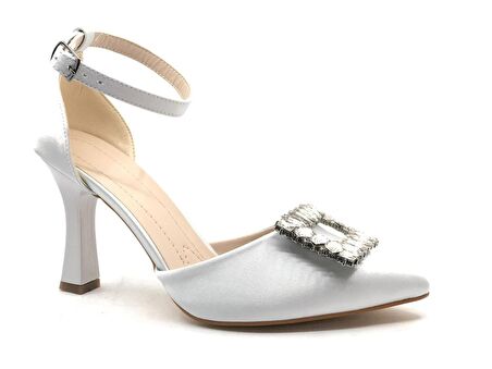 Feles Kare Taş Detaylı Topuklu Kadın Abiye Ayakkabı