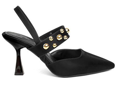 Feles Zımba Detaylı Topuklu Arkası Açık Kadın Stiletto Ayakkabı