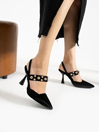 Feles Zımba Detaylı Topuklu Arkası Açık Kadın Stiletto Ayakkabı