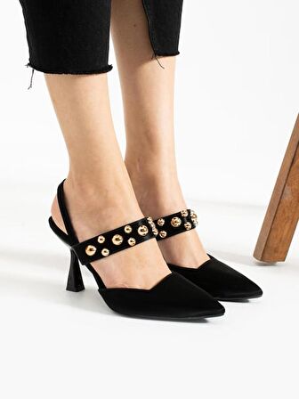 Feles Zımba Detaylı Topuklu Arkası Açık Kadın Stiletto Ayakkabı