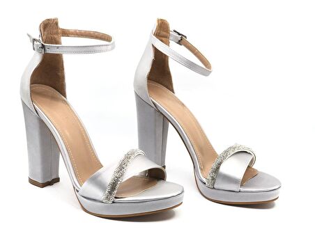 Feles Şerit Taş Detaylı Tek Bant Platform 11 cm Topuklu Kadın Ayakkabı