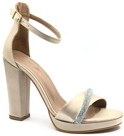 Feles Şerit Taş Detaylı Tek Bant Platform 11 cm Topuklu Kadın Ayakkabı