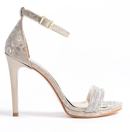 Feles Üç Şerit Taş Detaylı Tek Bant Platform 11 cm İnce Topuklu Kadın Ayakkabı